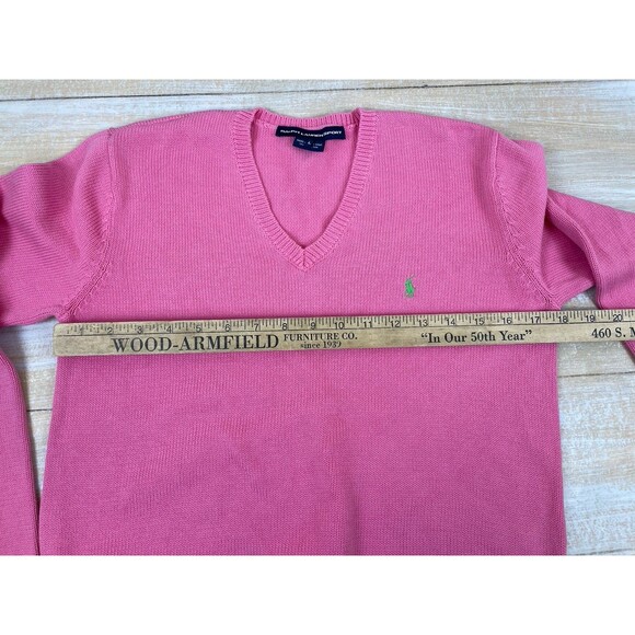 Vintage RALPH LAUREN SPORT Long Sleeve Pink Cotton V-neck Sweater Women’s L - Picture 5 of 7